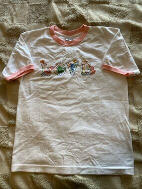 Vintage Wish Short Sleeve Ringer Tee with Pink Trim Care Bears Graphic